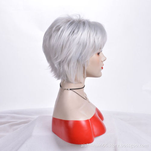 Wholesale Heat Resistant Synthetic Natural Straight Silver White Short Wig Synthetic Hair Wigs For Women